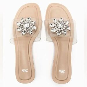ZARA EMBELLISHED VINYL FLAT SANDALS‎